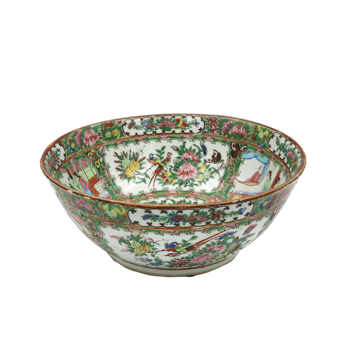 Chinese Canton Rose Medallion Punch Bowl, Circa 1850 - Garden Court 