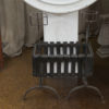 Garden Court Antiques - Iron Firedogs with Log Basket; English circa 1880