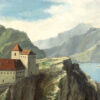 Oil On Canvas Painting Of A River Scene In Northern Italy, Signed “A. Toscani 1928”.