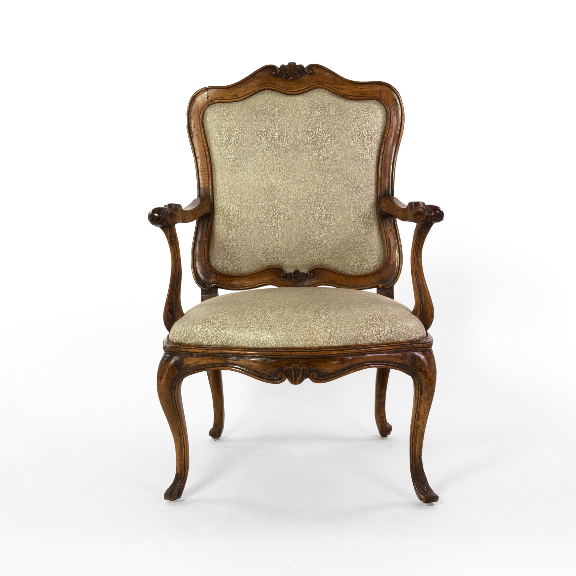 Antique French Walnut Louis XV Arm Chair - Reupholstered