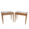 Pair Of Neoclassical Style Side Tables With Single Drawer Black With Embossed Leather Inset Tops American 20th Century