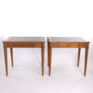 Pair Of Neoclassical Style Side Tables With Single Drawer Black With Embossed Leather Inset Tops American 20th Century