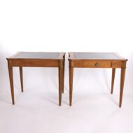 Pair Of Neoclassical Style Side Tables With Single Drawer Black With Embossed Leather Inset Tops American 20th Century