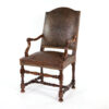 French Baroque Style Walnut Fauteuil Upholstered In Embossed Leather, Circa 1800