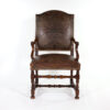 French Baroque Style Walnut Fauteuil Upholstered In Embossed Leather, Circa 1800