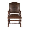French Baroque Style Walnut Fauteuil Upholstered In Embossed Leather, Circa 1800