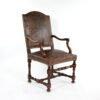 French Baroque Style Walnut Fauteuil Upholstered In Embossed Leather, Circa 1800