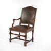 French Baroque Style Walnut Fauteuil Upholstered In Embossed Leather, Circa 1800