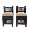 Pair Of Moorish Ebonized Low Chairs With Upholstered Seats, Morocco Circa 1920
