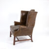 Dark Muddy Green Leather Wing Chair in the Georgian Style, English Circa 1890.