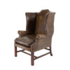 Dark Muddy Green Leather Wing Chair in the Georgian Style, English Circa 1890.