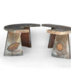 A Pair of Curved Cast Stone Faux Bois Benches, French Circa 1900