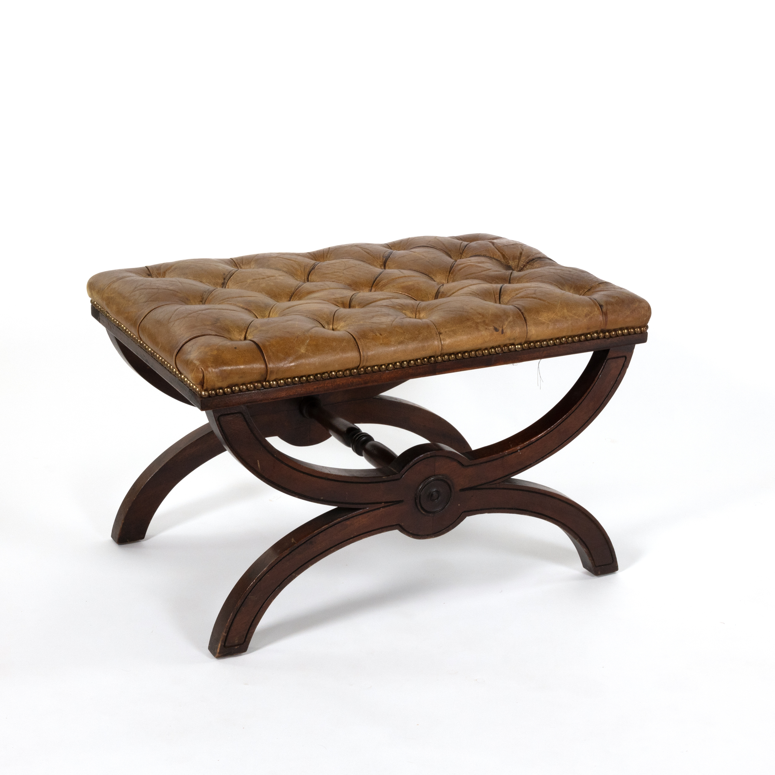 Georgian Design Antique Walnut & Leather Footstool