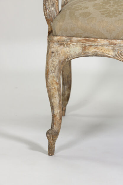 Late Gustavian Period Painted Open Arm Chair with Later Upholstery, Sweden circa 1810