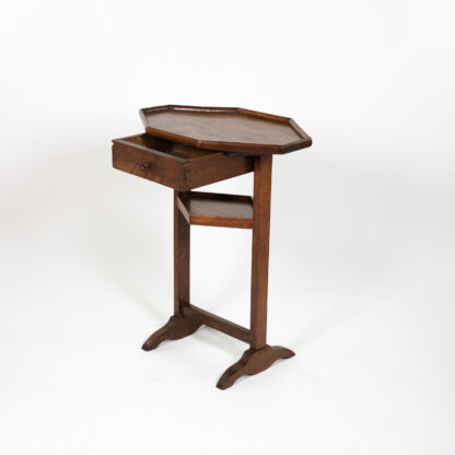 Hexagonal Shaped Walnut Merchant’s Table with Double-Sided Drawer and Lower Shelf French circa 1870