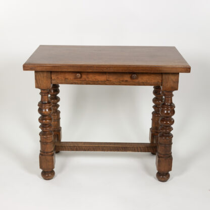 Italian Walnut Two Drawer Side Table with Robust Turned Legs Circa 1880