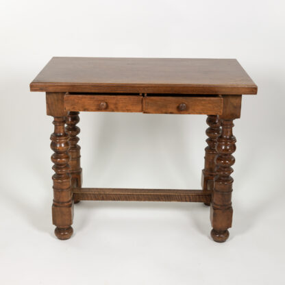 Italian Walnut Two Drawer Side Table with Robust Turned Legs Circa 1880