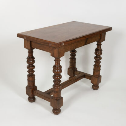 Italian Walnut Two Drawer Side Table with Robust Turned Legs Circa 1880