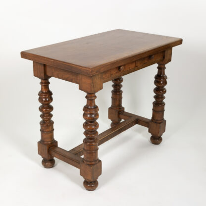 Italian Walnut Two Drawer Side Table with Robust Turned Legs Circa 1880