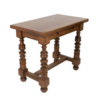 Italian Walnut Two Drawer Side Table with Robust Turned Legs Circa 1880