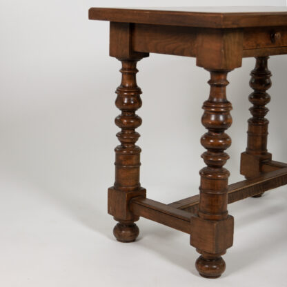 Italian Walnut Two Drawer Side Table with Robust Turned Legs Circa 1880