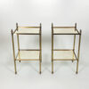 Pair of French Art Deco Fluted Brass Square Cocktail Tables with Antique Mirror Shelves Circa 1900