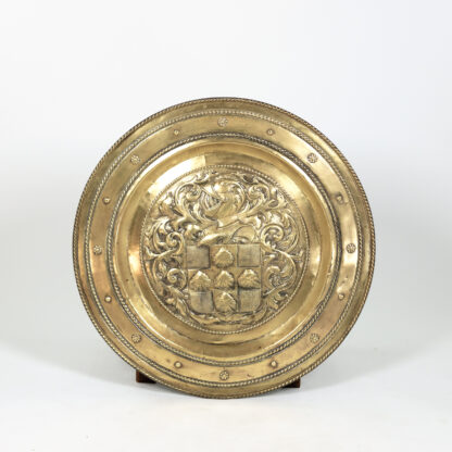 Large Embossed Brass Charger with Coat of Arms, English, Circa 1860