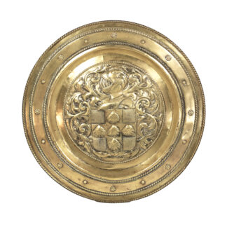 Large Embossed Brass Charger with Coat of Arms, English, Circa 1860