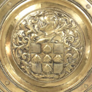 Large Embossed Brass Charger with Coat of Arms, English, Circa 1860
