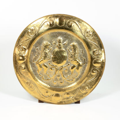 Large Embossed Brass Charger with Coat of Arms English, circa 1880