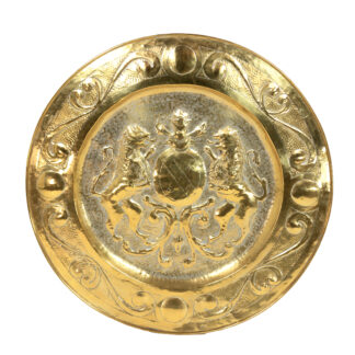 Large Embossed Brass Charger with Coat of Arms English, circa 1880