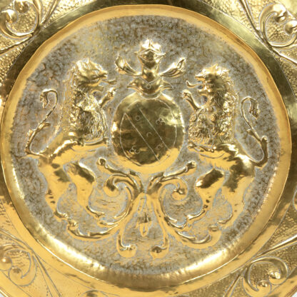 Large Embossed Brass Charger with Coat of Arms English, circa 1880