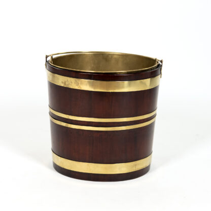 Brass Bound Oval Mahogany Peat Bucket with Brass Handle and Liner Netherlands Circa 1890