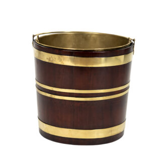 Brass Bound Oval Mahogany Peat Bucket with Brass Handle and Liner Netherlands Circa 1890
