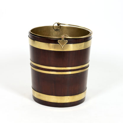 Brass Bound Oval Mahogany Peat Bucket with Brass Handle and Liner Netherlands Circa 1890