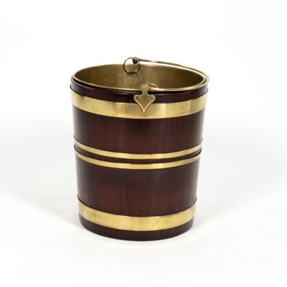 Brass Bound Oval Mahogany Peat Bucket with Brass Handle and Liner Netherlands Circa 1890