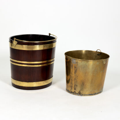 Brass Bound Oval Mahogany Peat Bucket with Brass Handle and Liner Netherlands Circa 1890