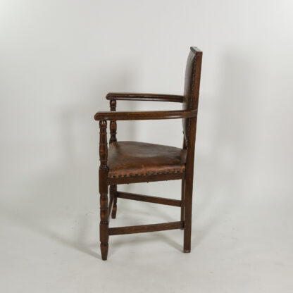 Pair of Beechwood and Leather Armchairs with Nailhead Trim French, Circa 1900