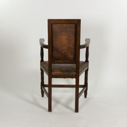 Pair of Beechwood and Leather Armchairs with Nailhead Trim French, Circa 1900