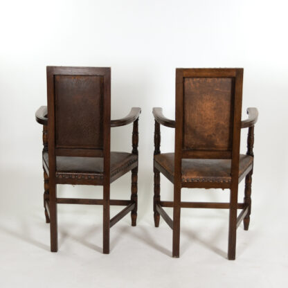 Pair of Beechwood and Leather Armchairs with Nailhead Trim French, Circa 1900