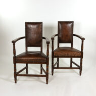 Pair of Beechwood and Leather Armchairs with Nailhead Trim French, Circa 1900