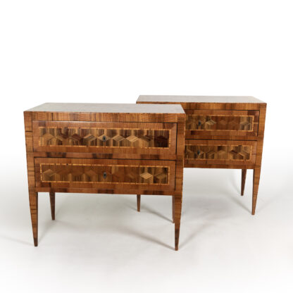 Pair of Intricately Inlaid Two Drawer Commodes, Italy Contemporary