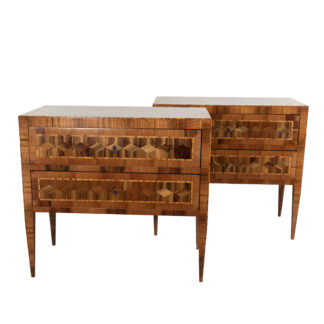 Pair of Intricately Inlaid Two Drawer Commodes, Italy Contemporary