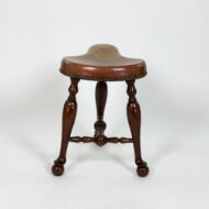 Turned Mahogany Three-Legged Saddle-Seat Stool, Leather Seat with Nailhead Trim English circa 1850