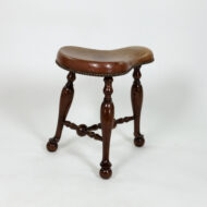 Turned Mahogany Three-Legged Saddle-Seat Stool, Leather Seat with Nailhead Trim English circa 1850