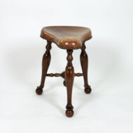 Turned Mahogany Three-Legged Saddle-Seat Stool, Leather Seat with Nailhead Trim English circa 1850