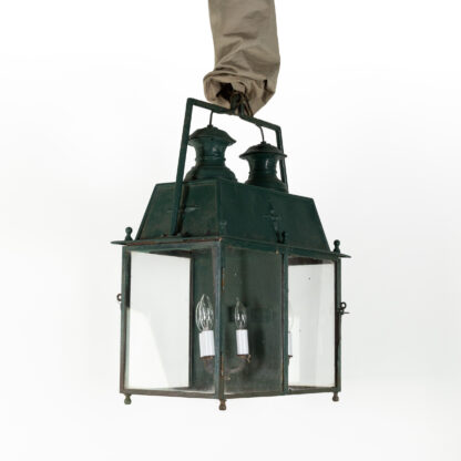 English Green Tole Painted Double Lantern, Circa 1880