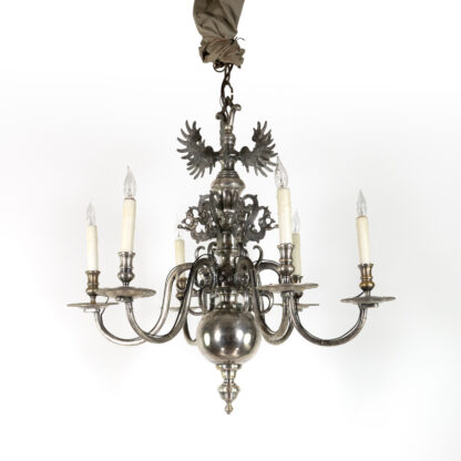 Flemish Silver-Plated Bronze Six-Light Chandelier, Early 20th Century