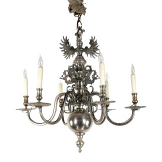 Flemish Silver-Plated Bronze Six-Light Chandelier, Early 20th Century