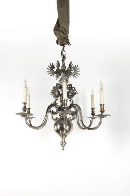 Flemish Silver-Plated Bronze Six-Light Chandelier, Early 20th Century